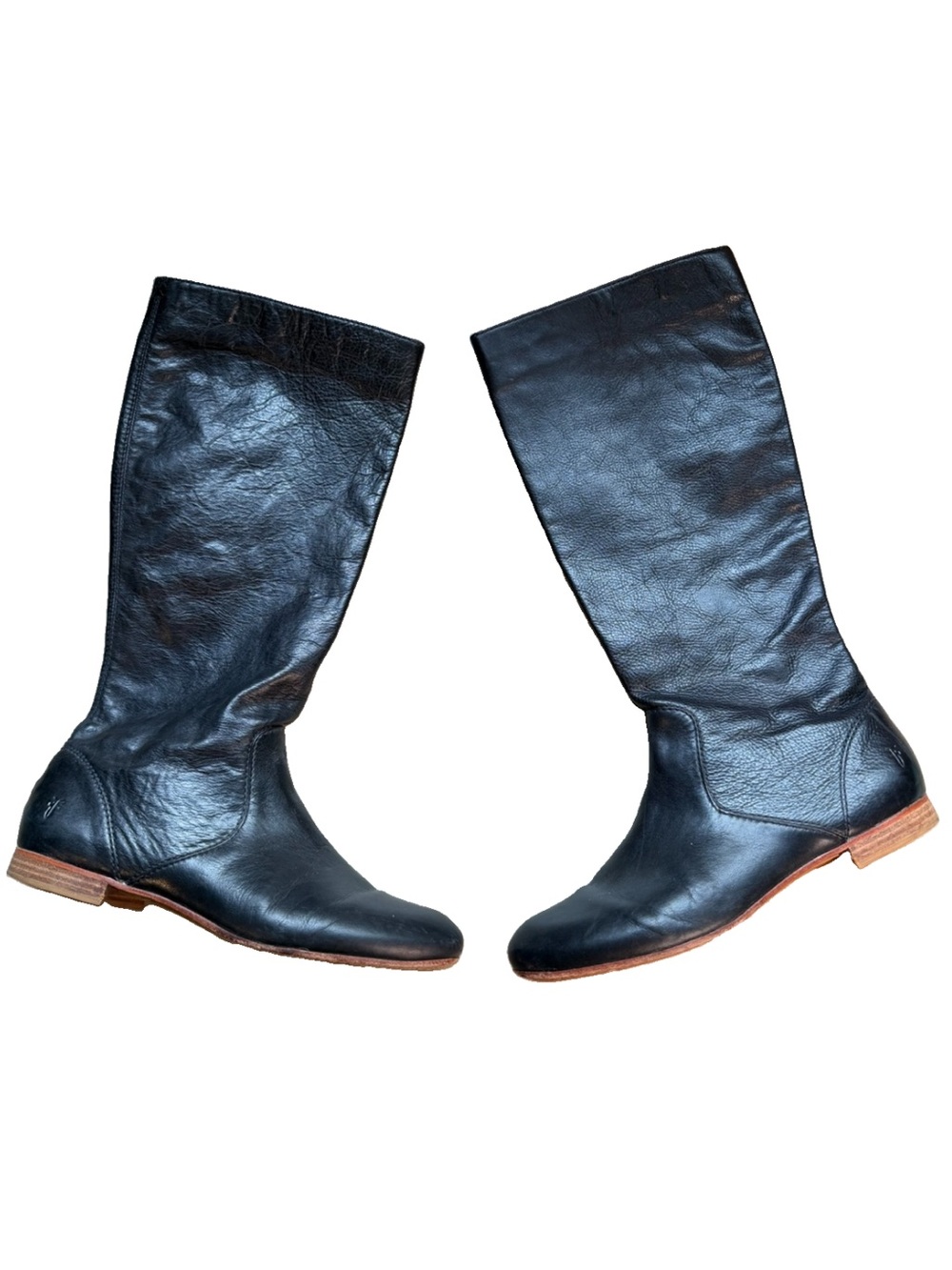 Frye Jillian Pull On Black Leather Knee High Riding Boots Zip Size 9.5